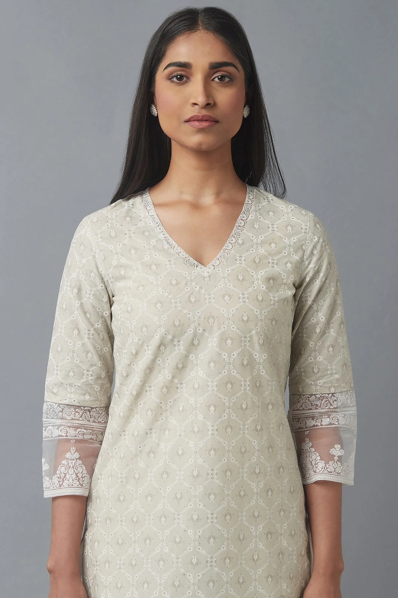 Grey Printed kurta with Broasso Border - Image 6