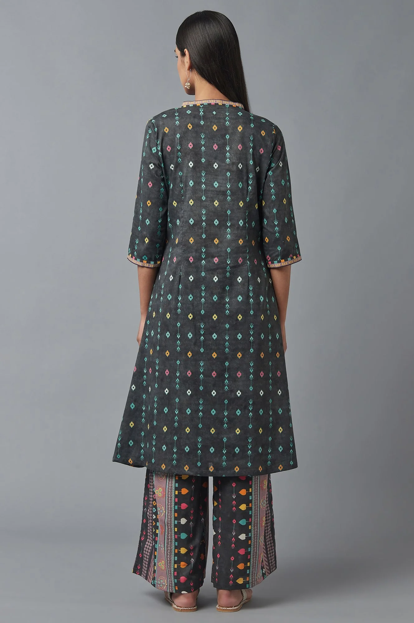 Grey Printed kurta with Parallel Pants - Image 2