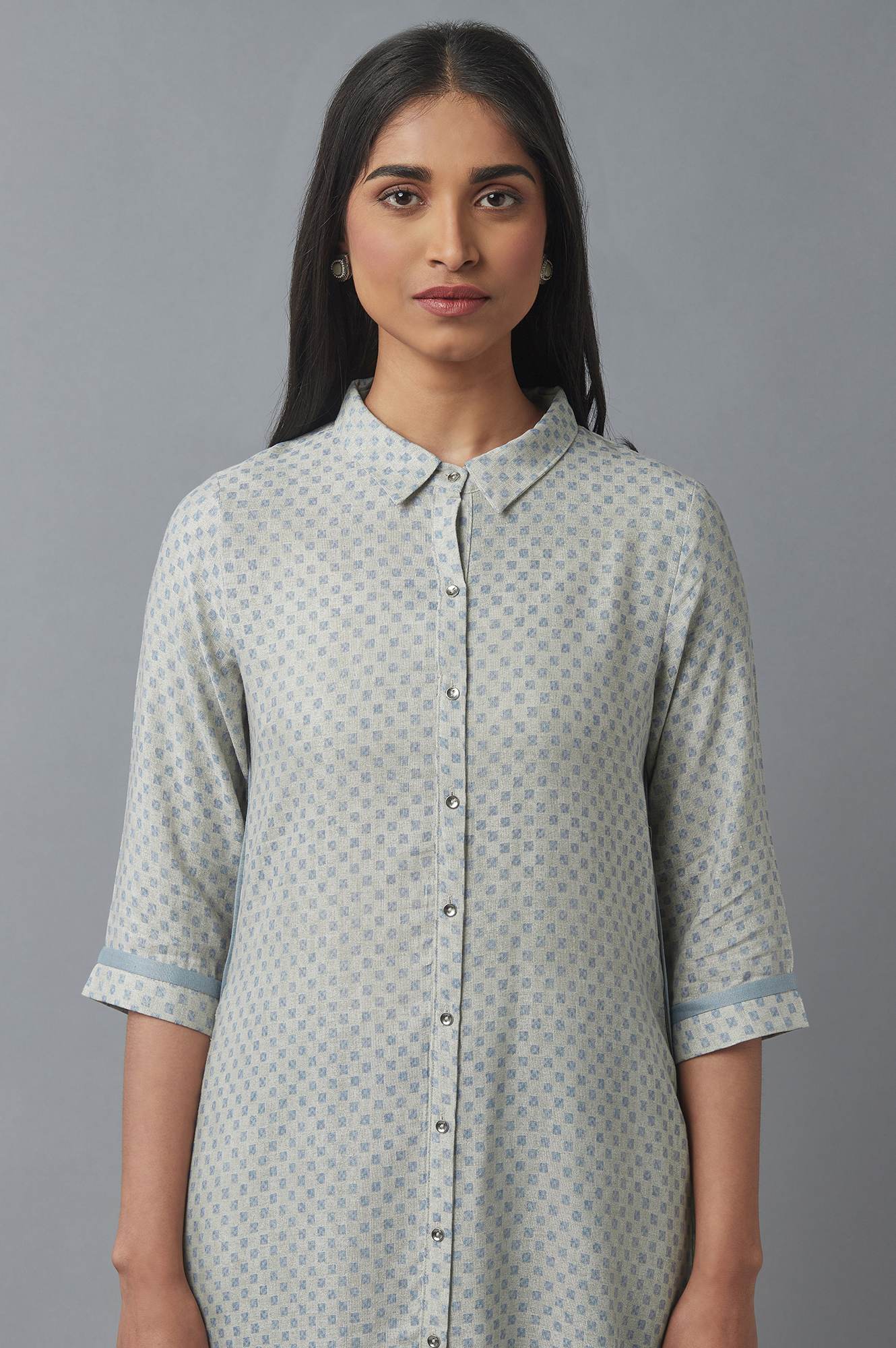 Grey Printed Rayon A-line Shirt Kurta and Slim Pant Set - Image 3