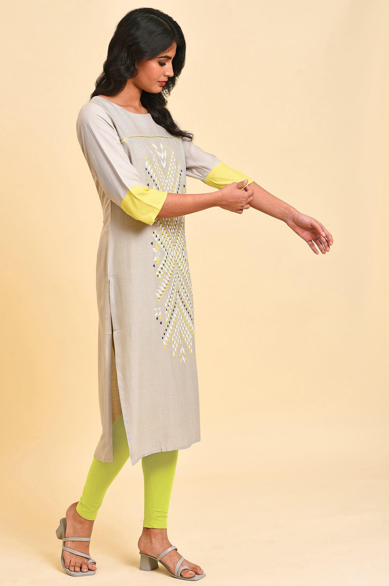 Grey Printed Straight kurta Set - Image 4