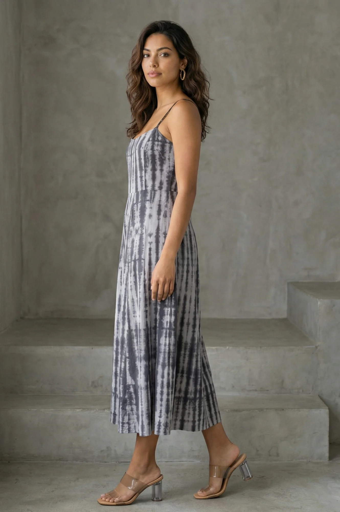 Grey Shibori Printed Sleeveless Pure Cotton A-line Western Dress - Image 3