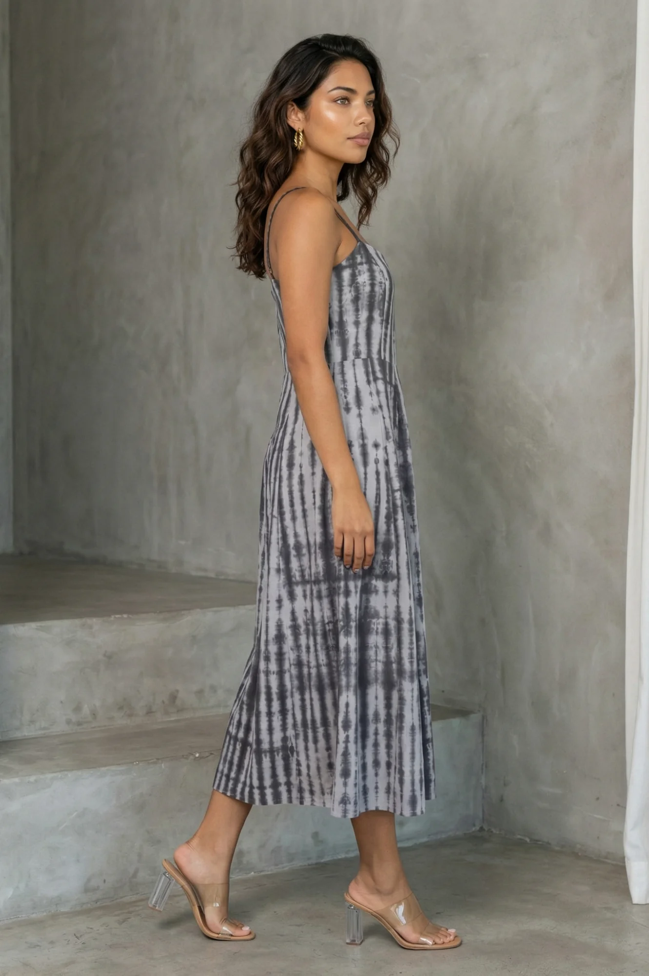 Grey Shibori Printed Sleeveless Pure Cotton A-line Western Dress - Image 5