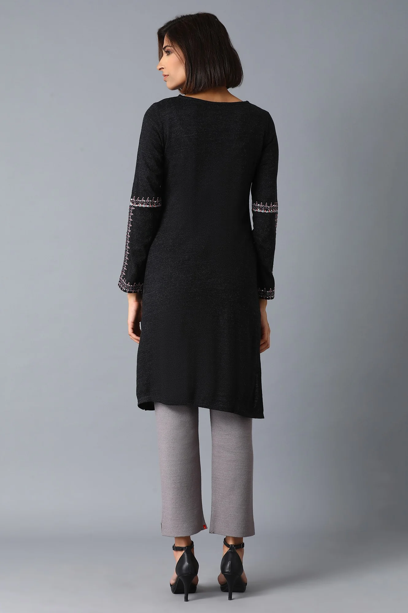 Grey Solid Winter kurta - Image 2