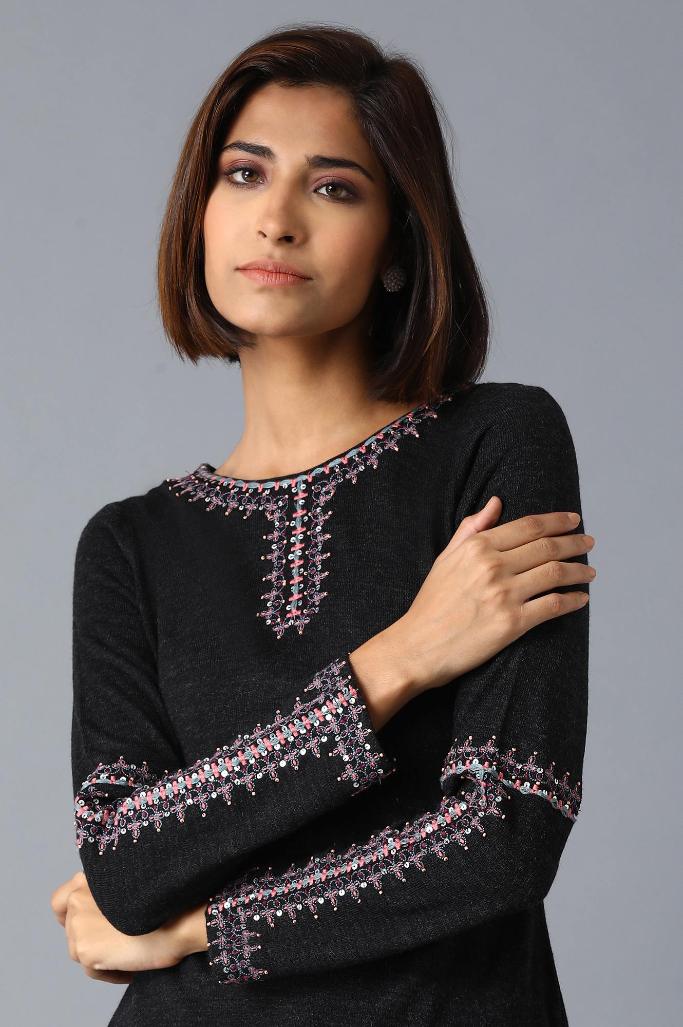 Grey Solid Winter kurta - Image 5