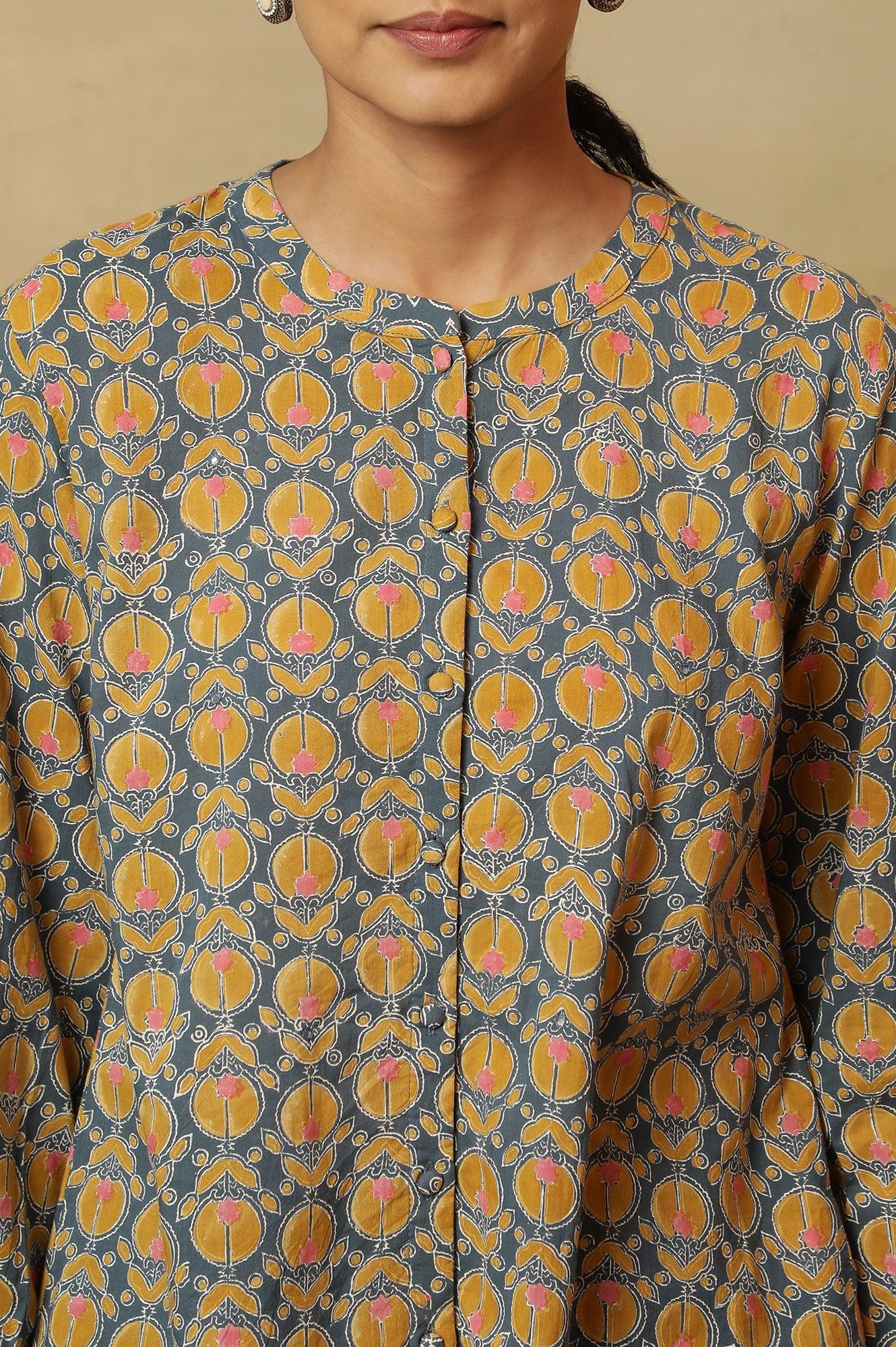 Grey Top with Multi-Coloured Block Print and Sleeves - Image 6