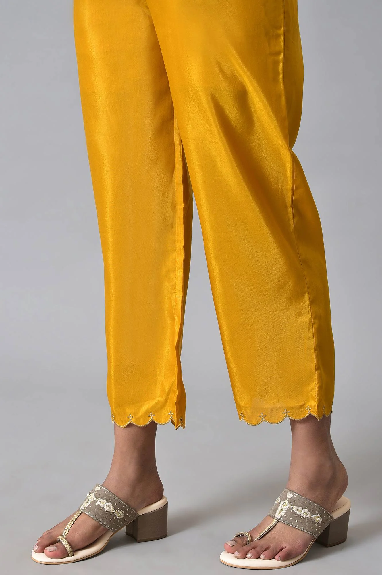 Grey Velvet Embroidered kurta With Yellow Pants And Printed Dupatta - Image 8