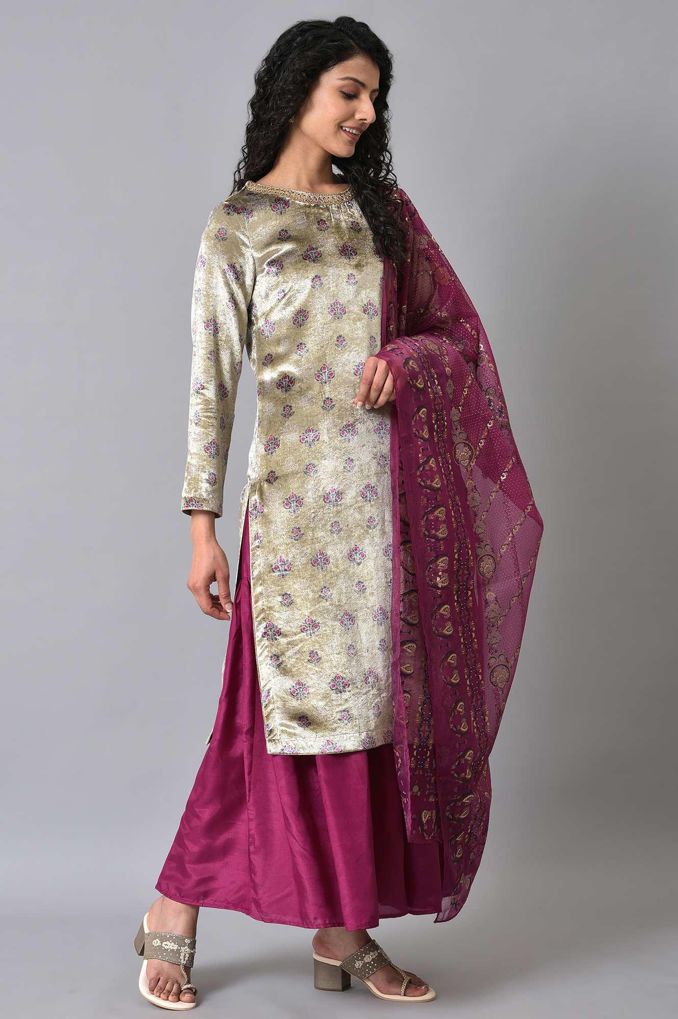 Grey Velvet Short kurta Sharara Set - Image 4