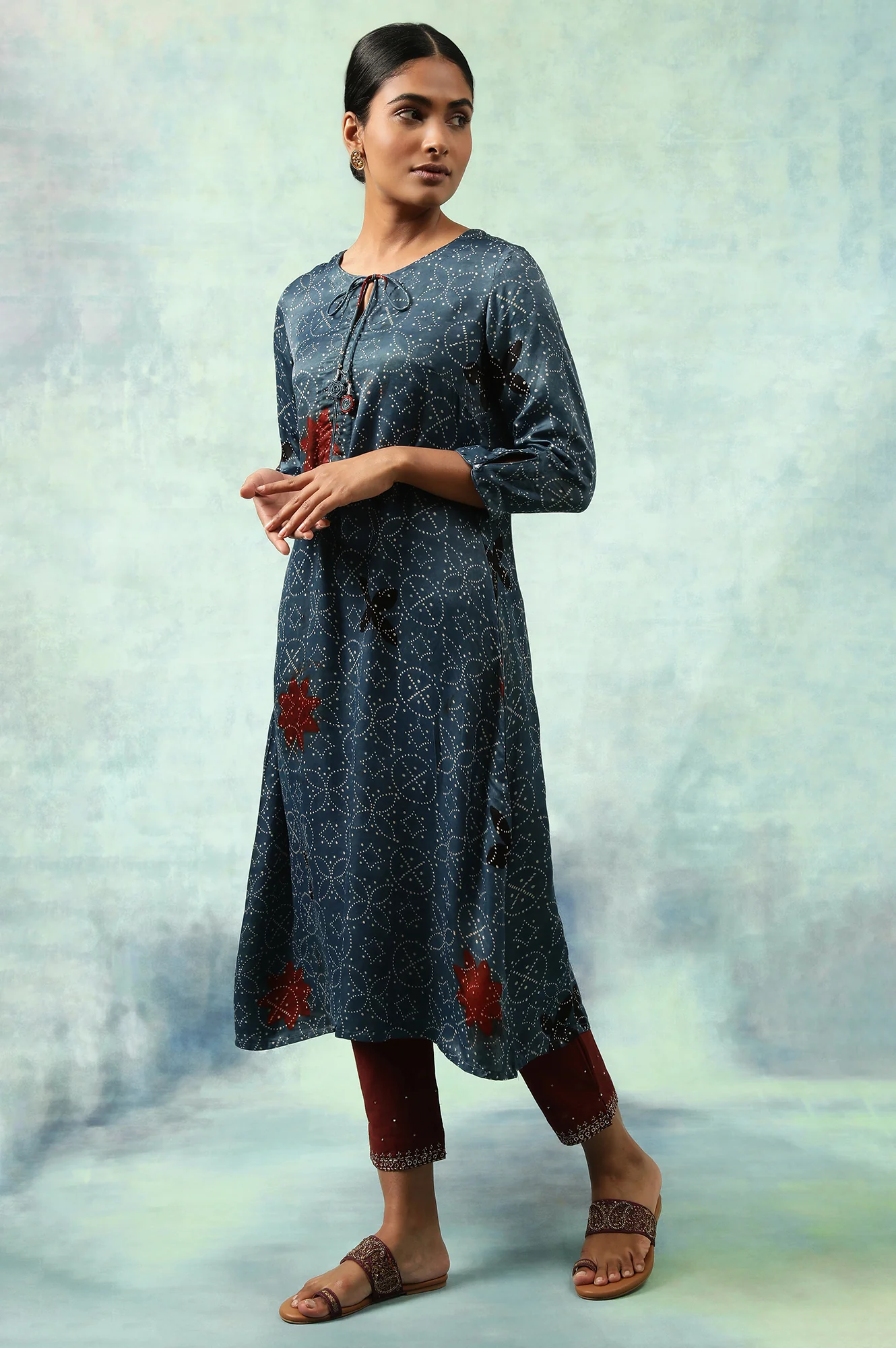 Indigo Ajrak Print A-Line kurta - Image 2