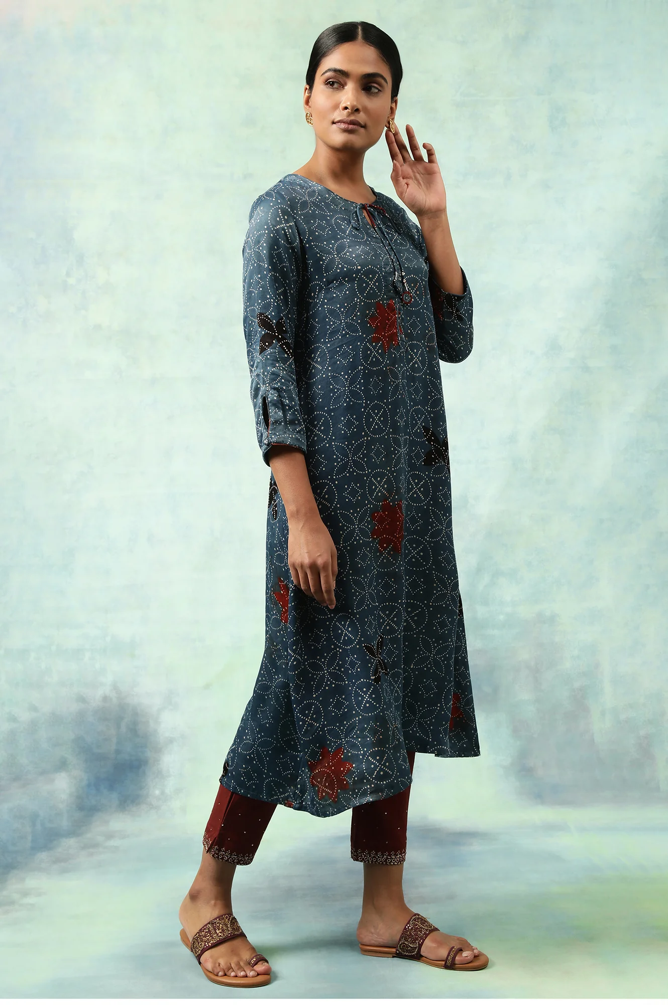 Indigo Ajrak Print A-Line kurta - Image 3