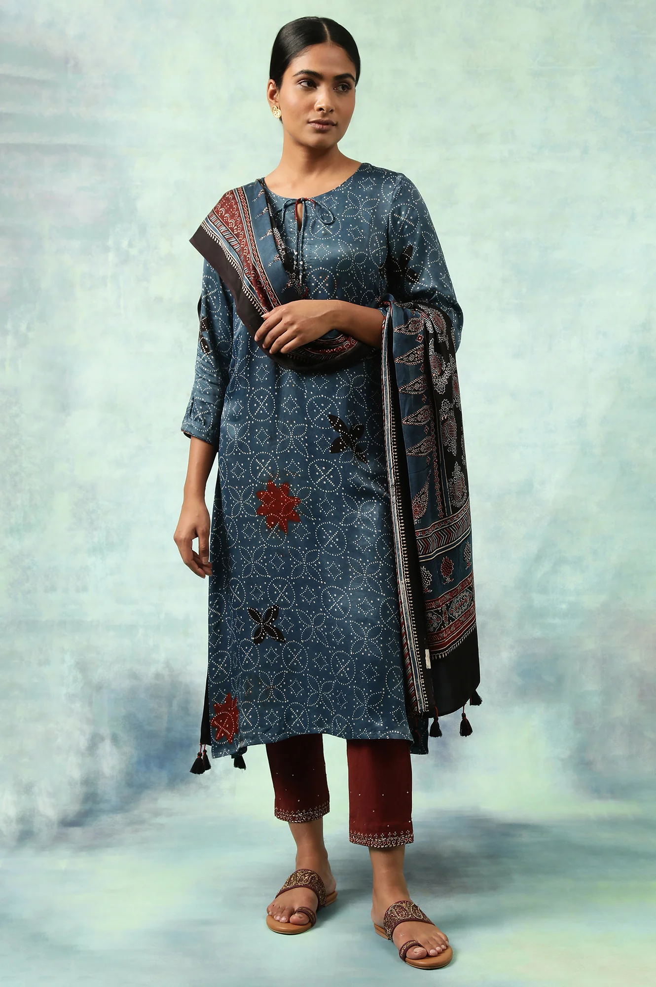 Indigo Ajrak Print A-Line kurta - Image 5