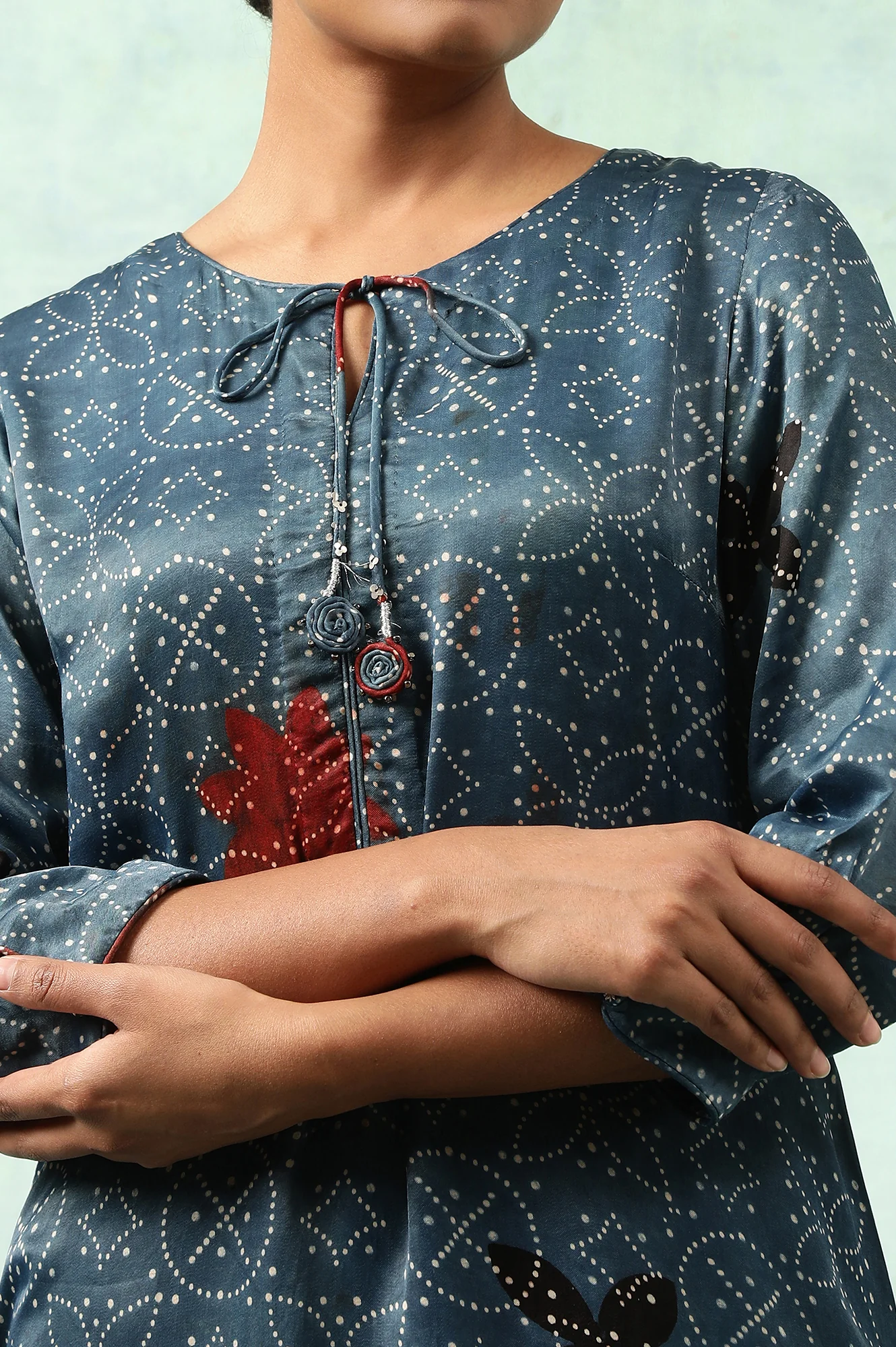 Indigo Ajrak Print A-Line kurta - Image 6