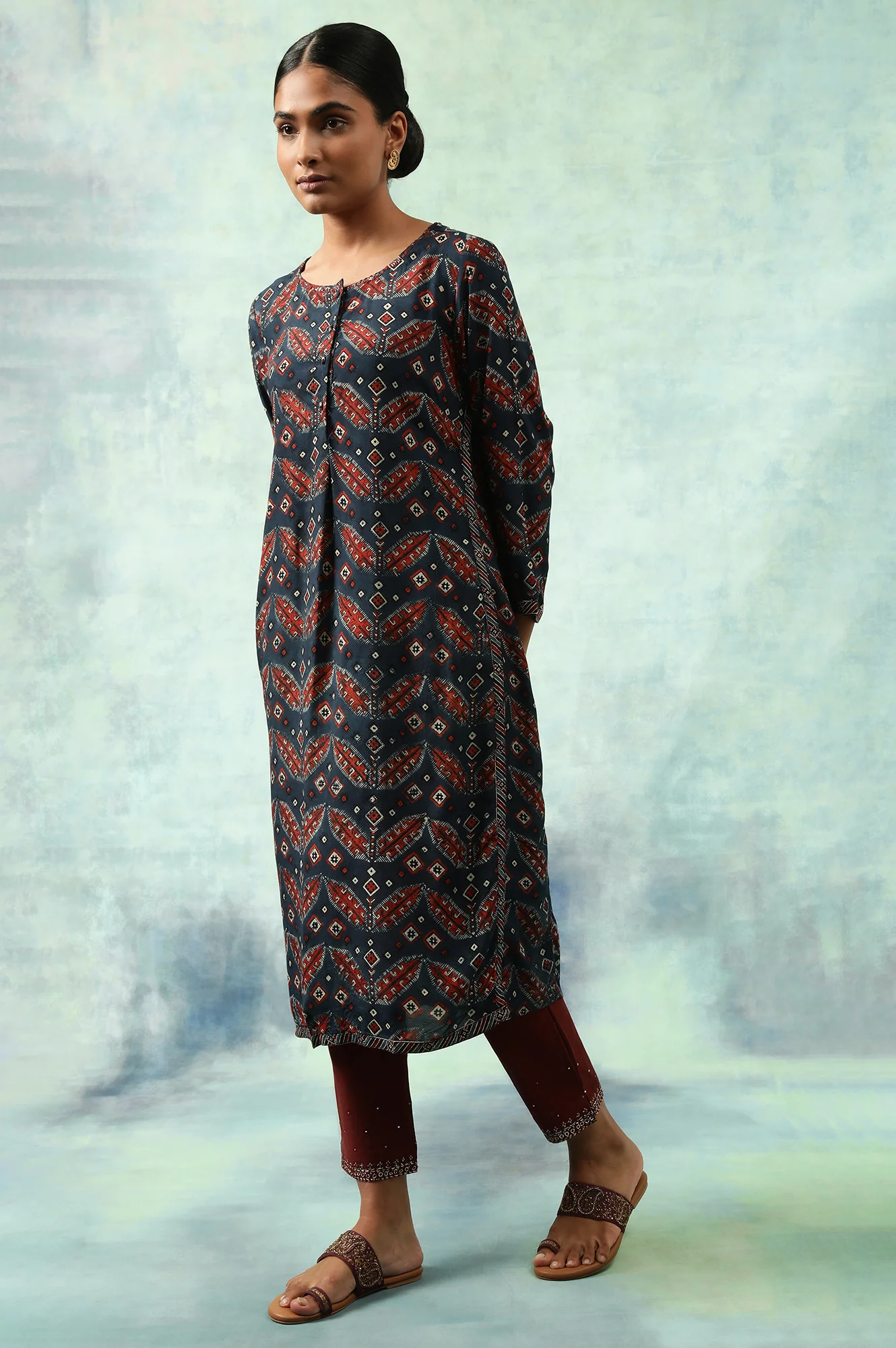 Indigo Blue Ajrakh Print kurta - Image 2
