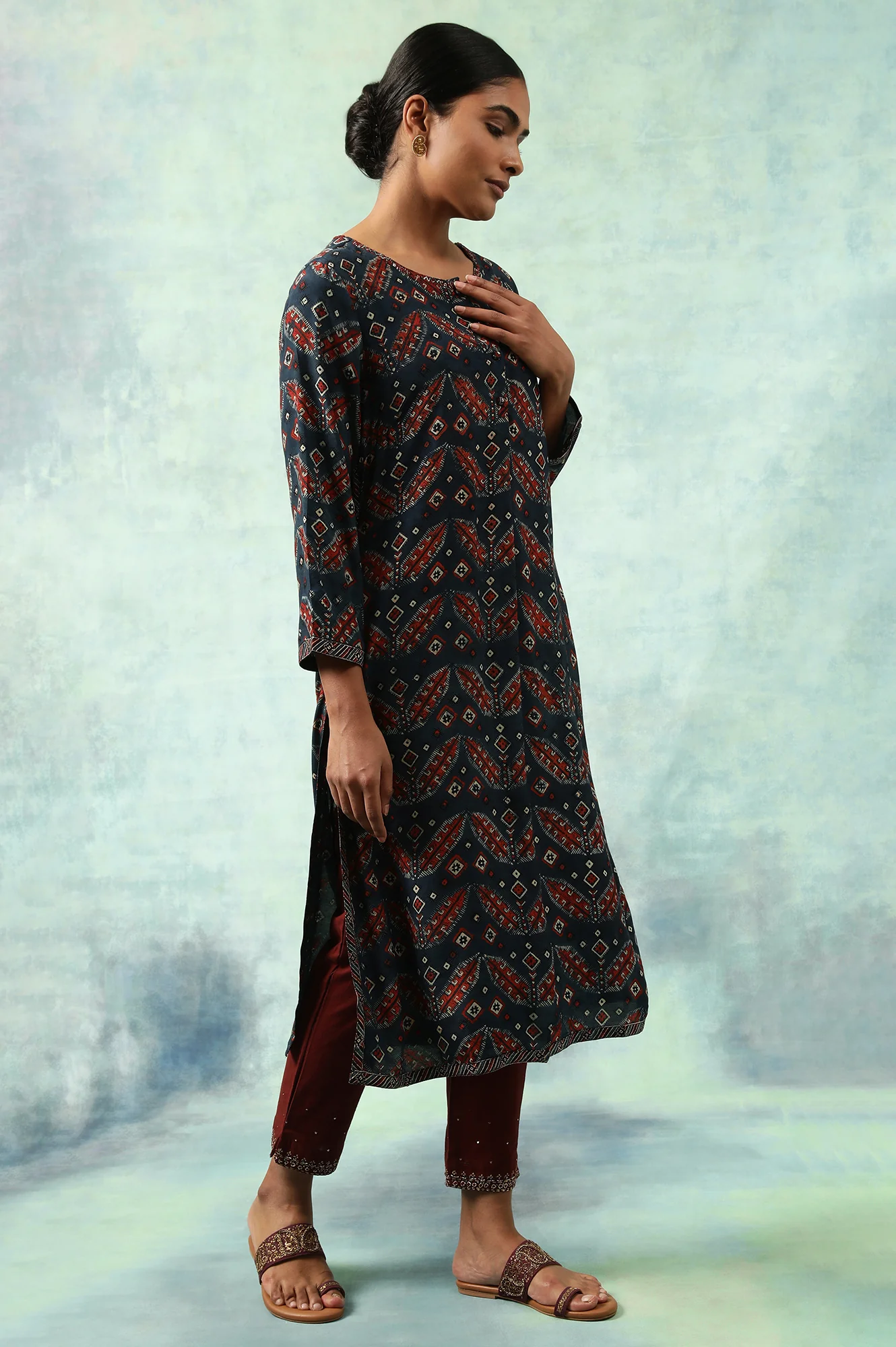 Indigo Blue Ajrakh Print kurta - Image 3