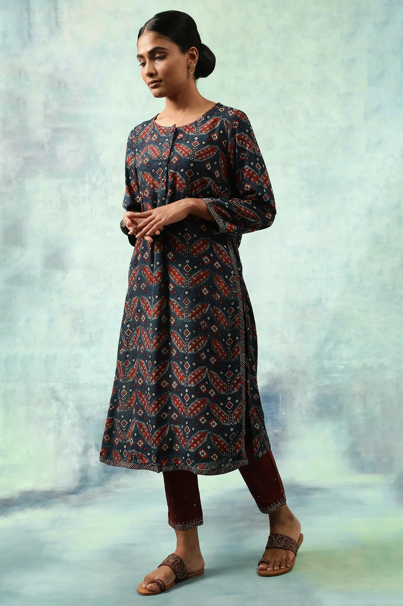 Indigo Blue Ajrakh Print kurta - Image 5