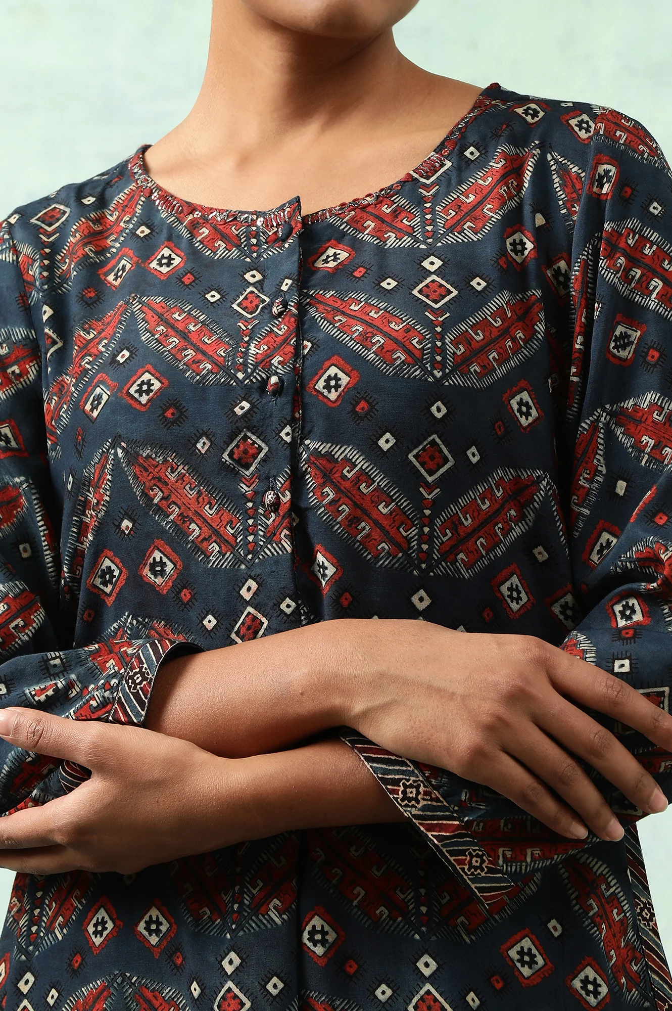 Indigo Blue Ajrakh Print kurta - Image 6