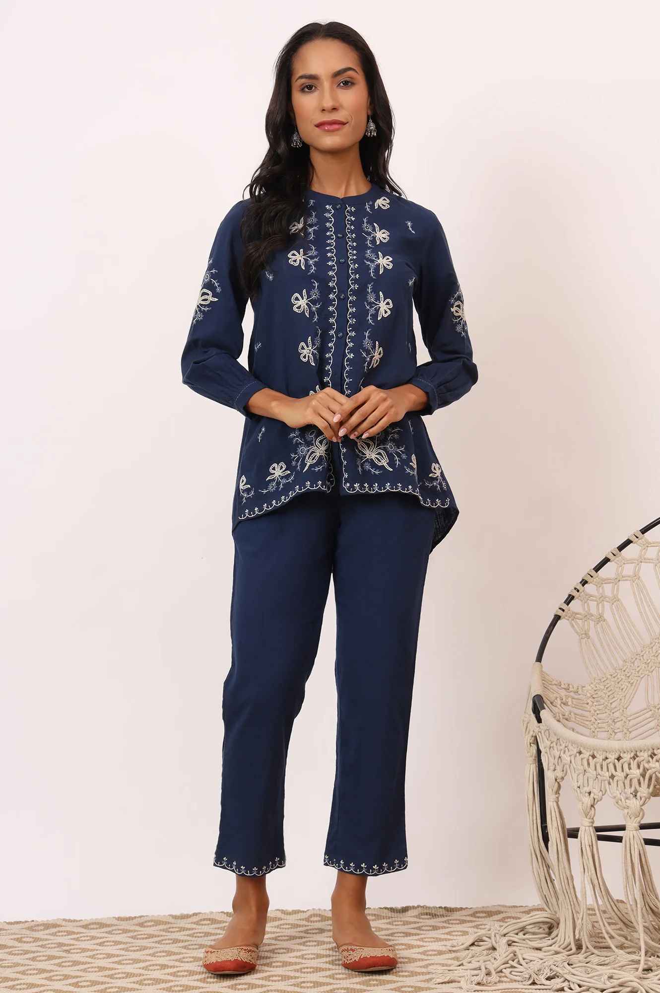Indigo Blue Chikankari Tunic and Pants Set - Image 2