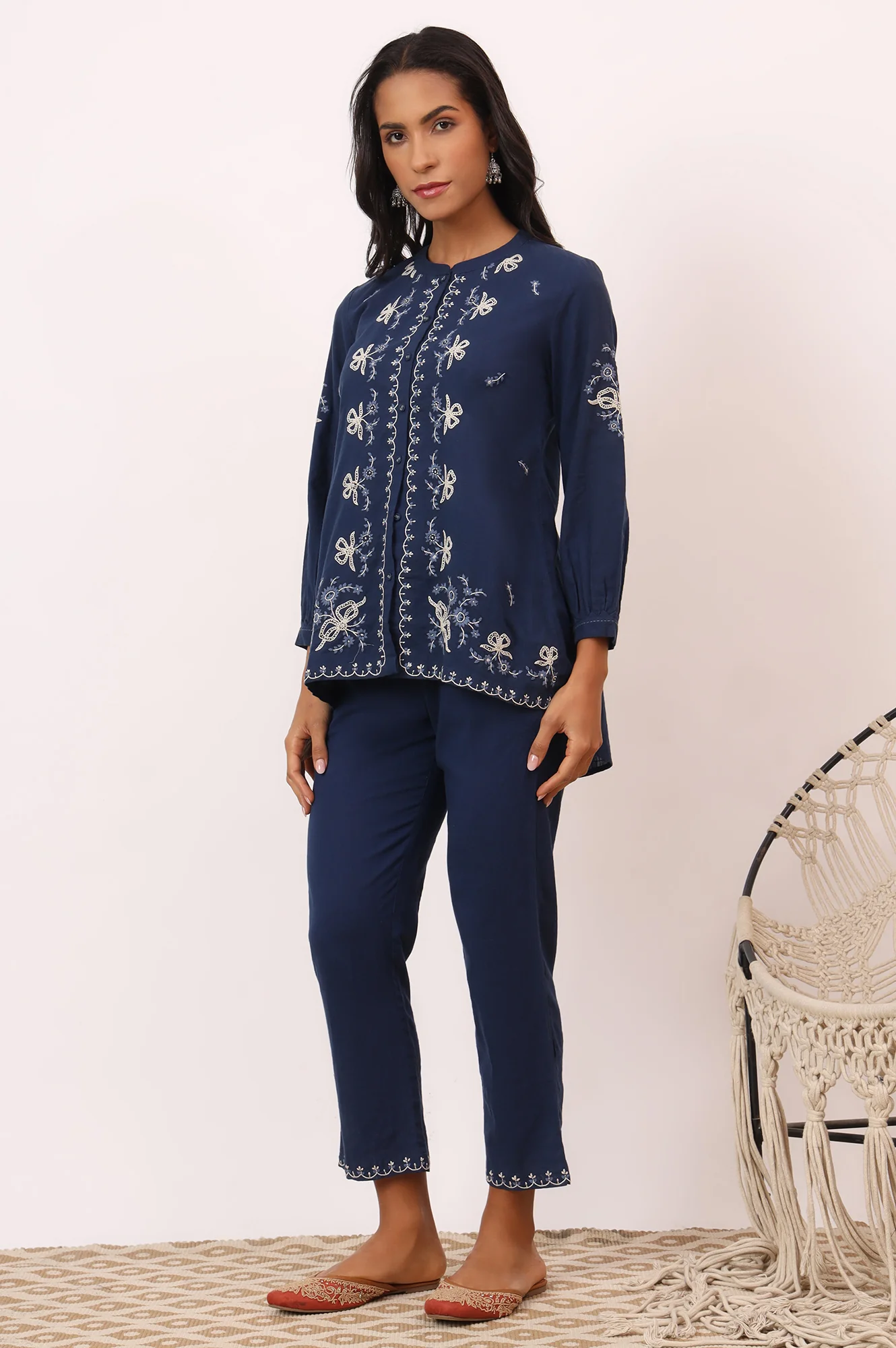 Indigo Blue Chikankari Tunic and Pants Set - Image 5