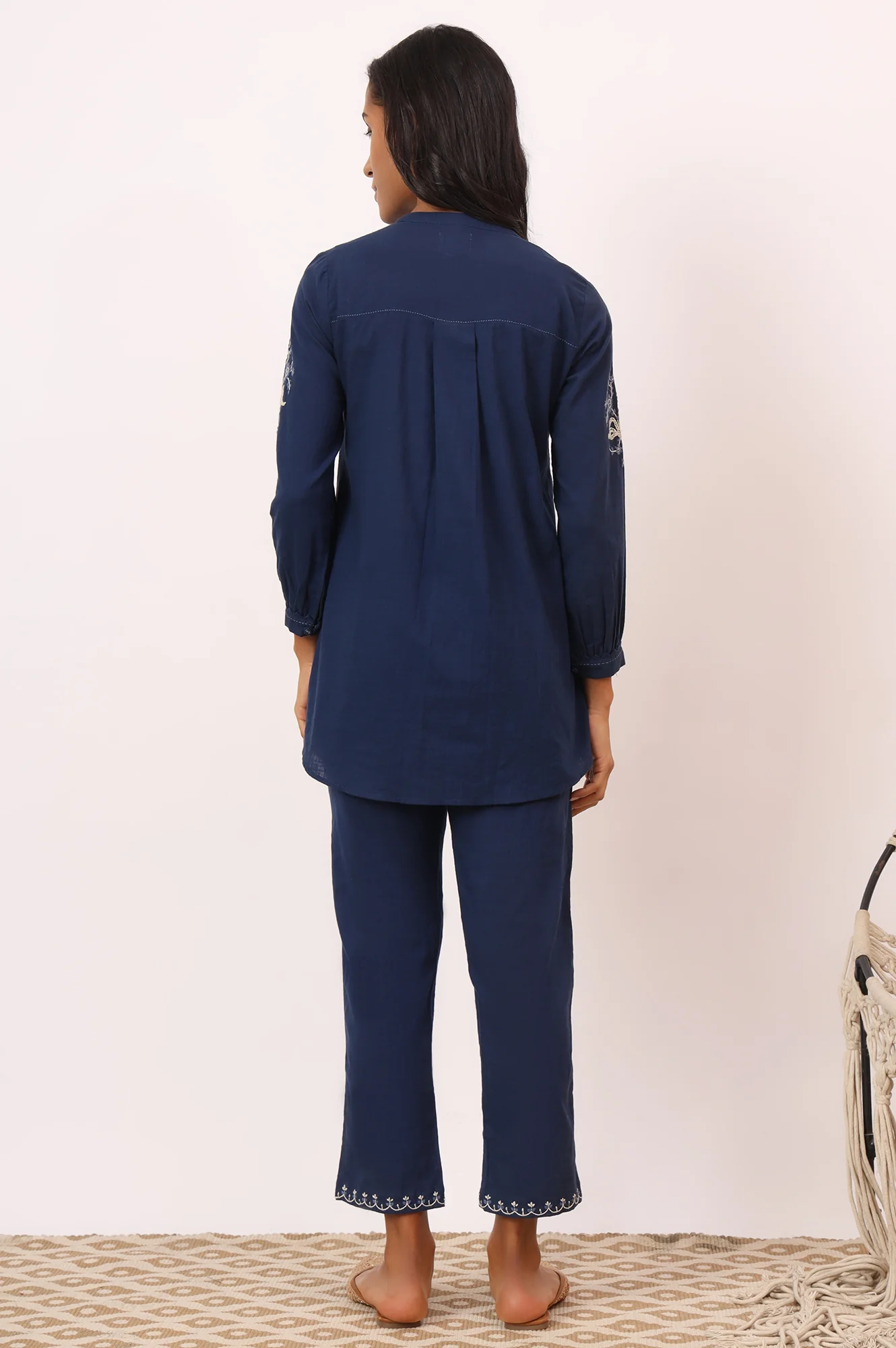 Indigo Blue Chikankari Tunic and Pants Set - Image 6