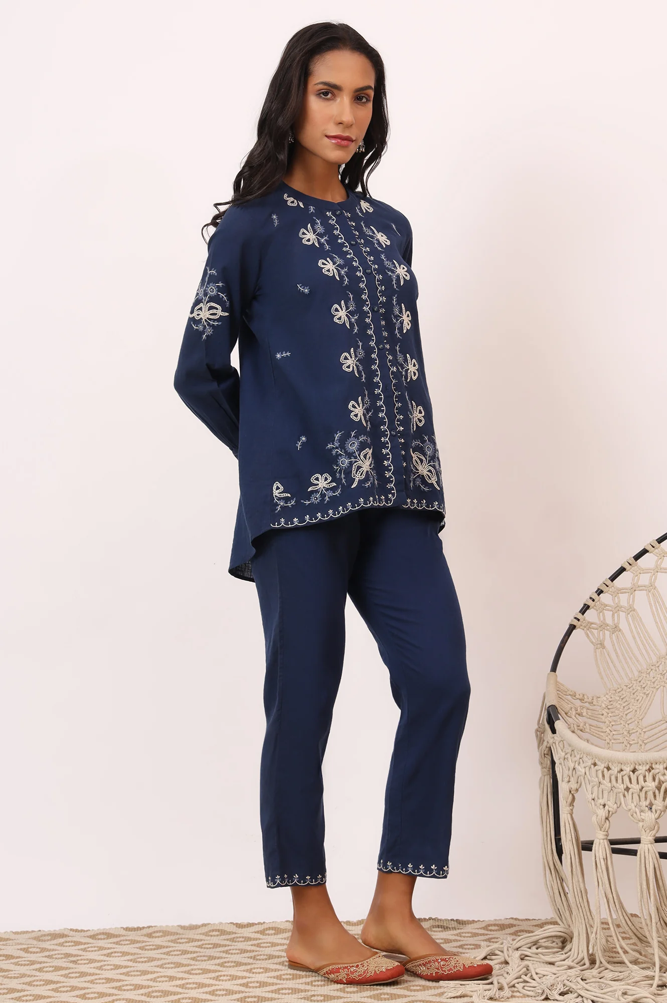 Indigo Blue Chikankari Tunic and Pants Set - Image 7