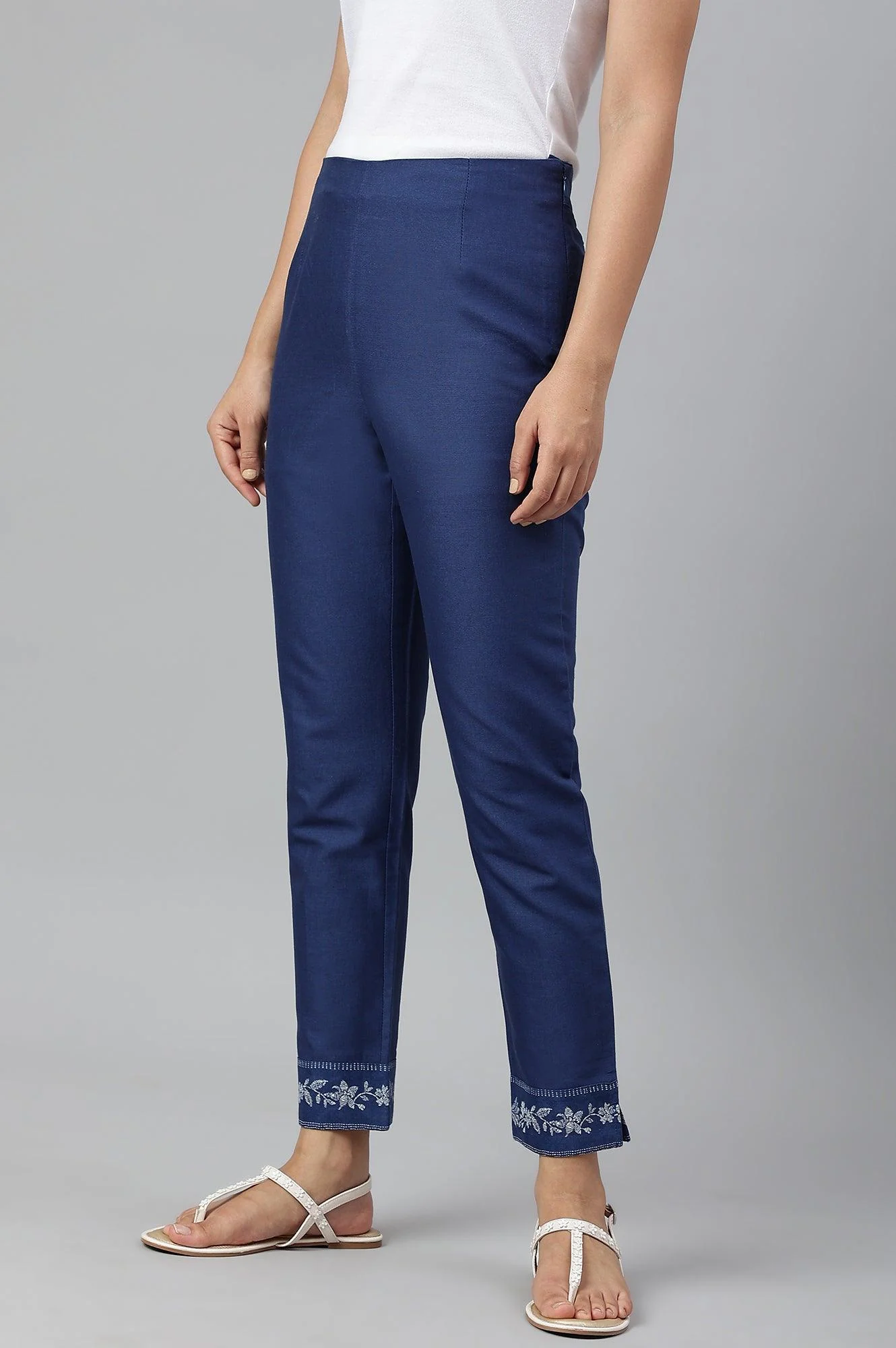 Indigo Blue Cotton Blend Slim Pants - Image 2