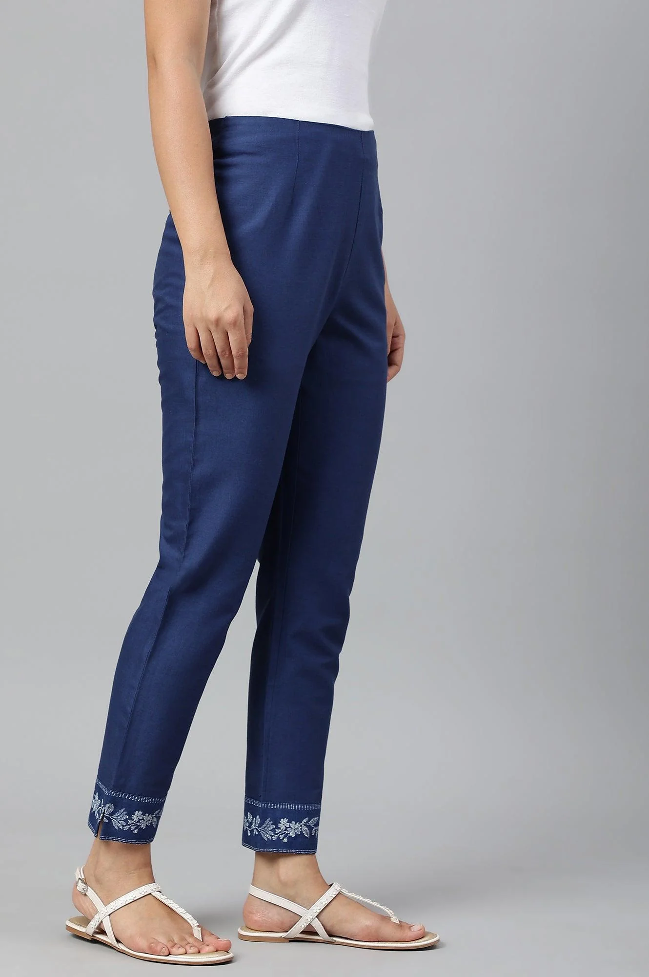 Indigo Blue Cotton Blend Slim Pants - Image 3