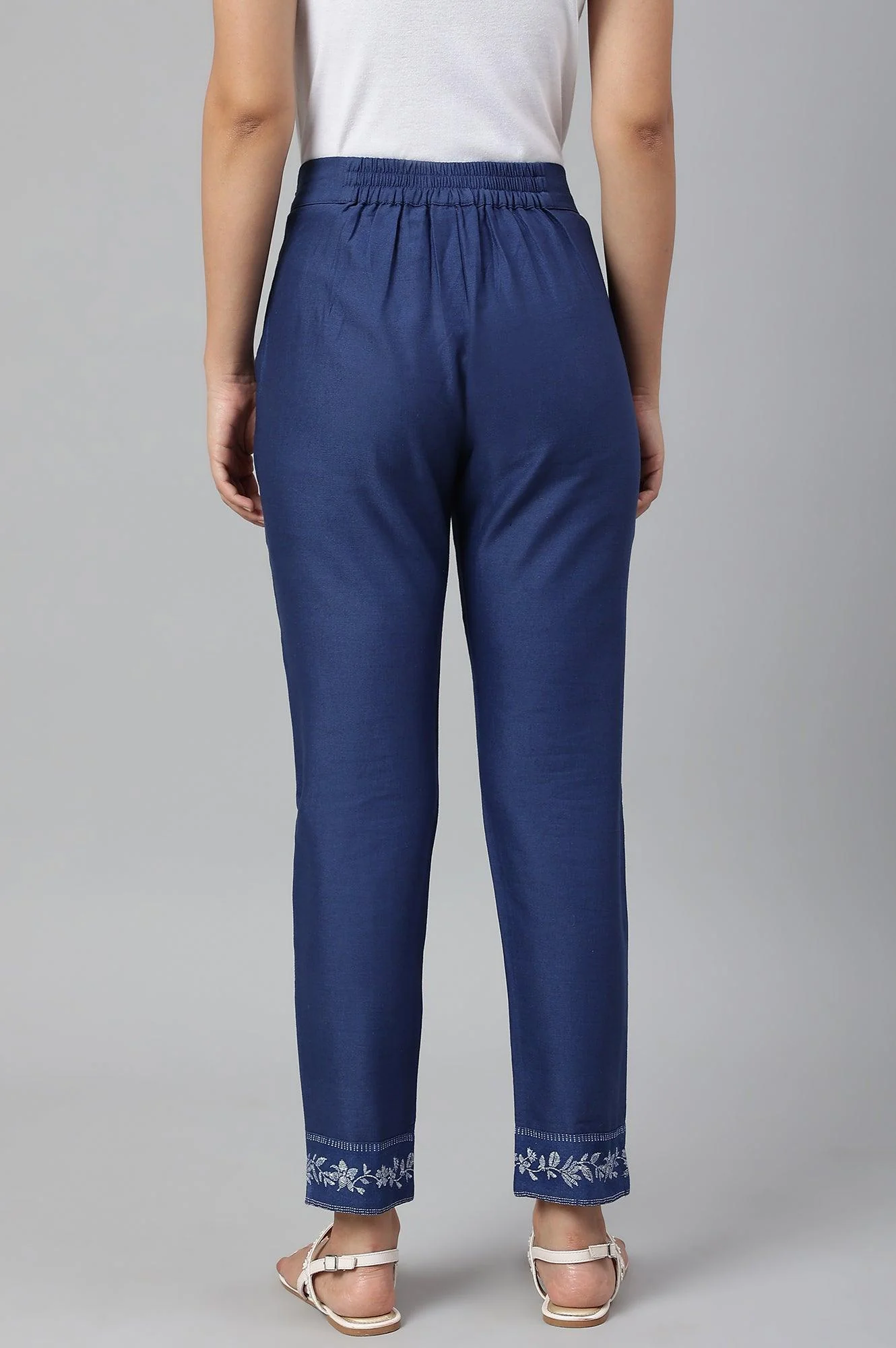 Indigo Blue Cotton Blend Slim Pants - Image 4
