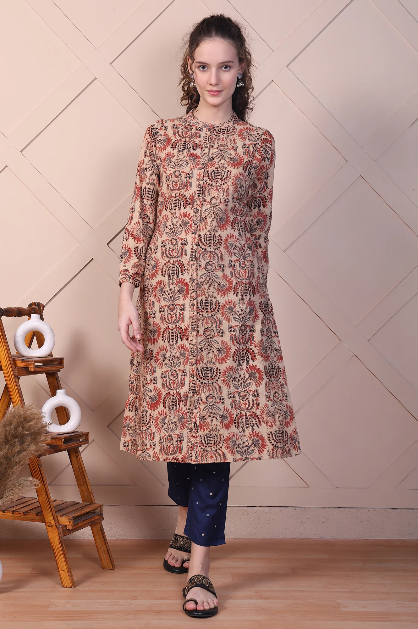 Indigo Blue Mirror Work Tussar Silk Slim Pants - Image 5