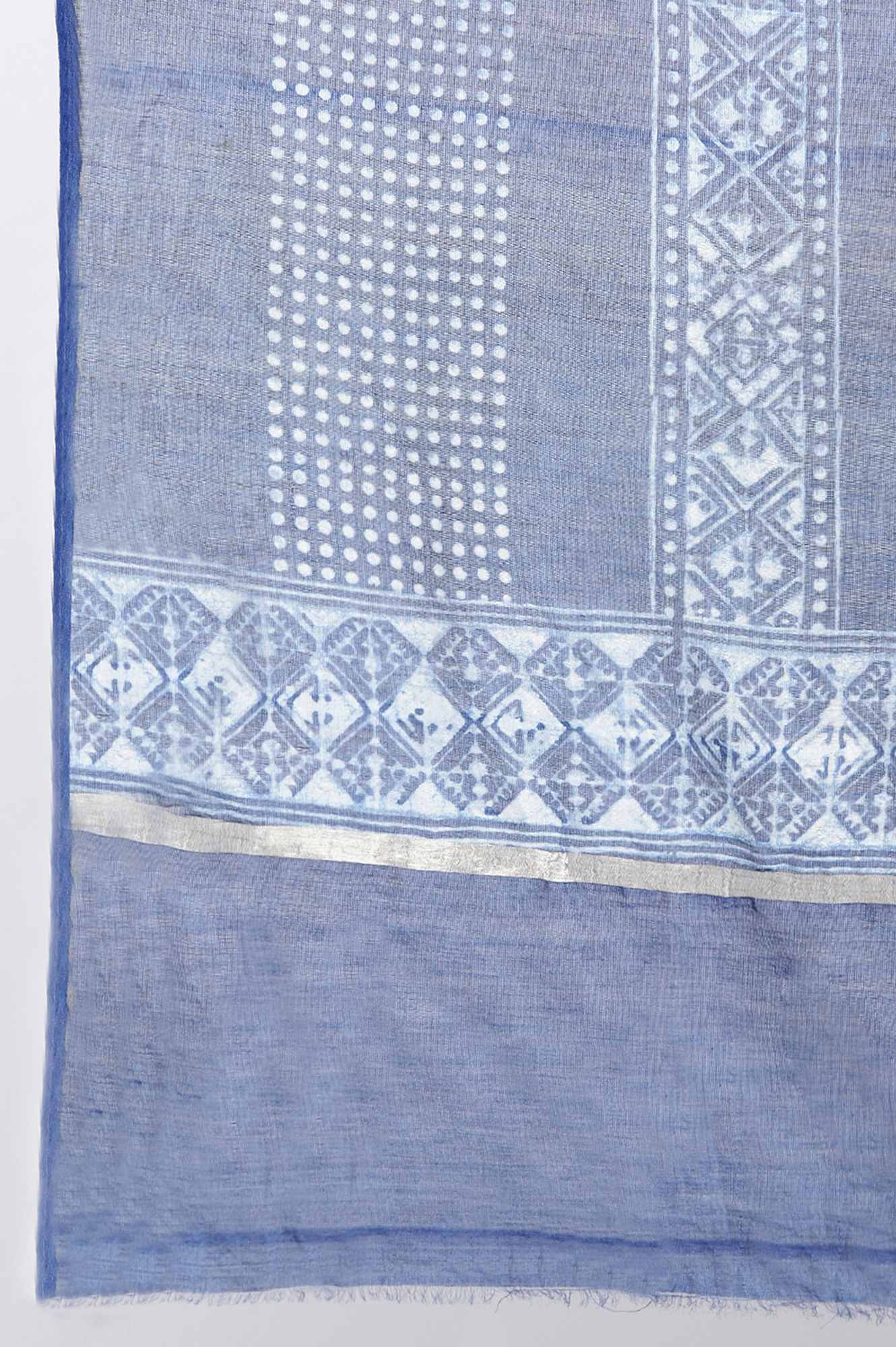Indigo Dabu Printed Cotton Silk Drape - Image 4