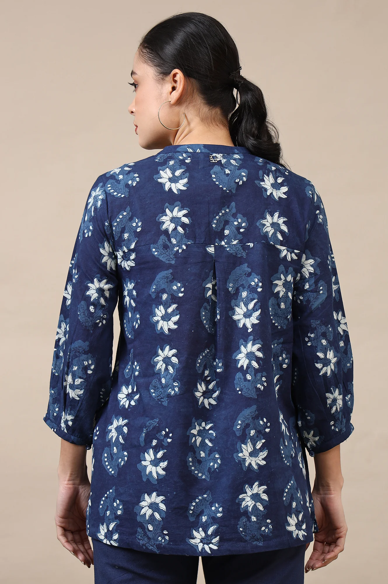Indigo Dabu Printed Pintuck Top - Image 6