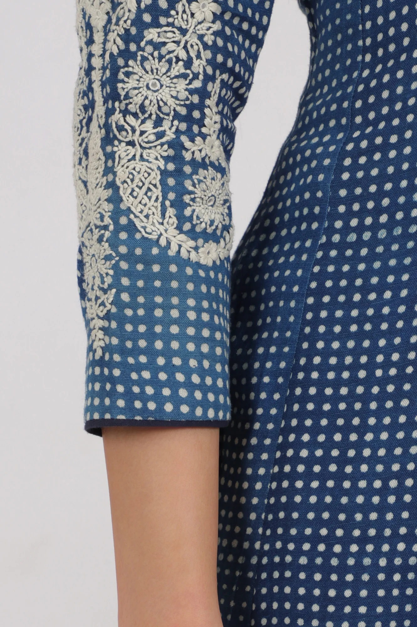 Indigo Handblock Printed Chikankari Kalidar Kurta - Image 8