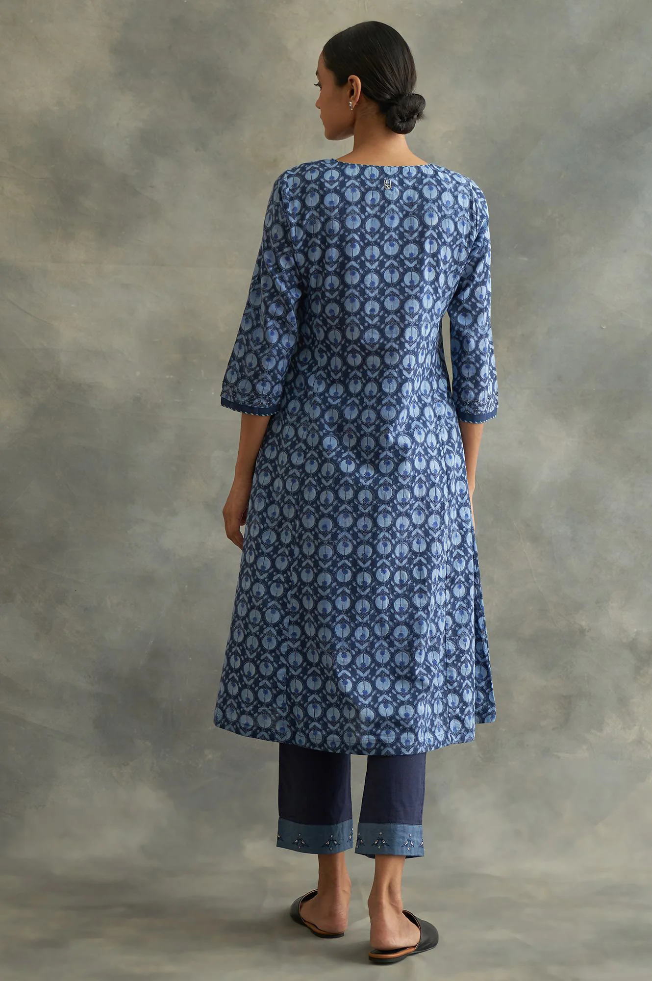 Indigo Handblock Printed Flared kurta - Image 2