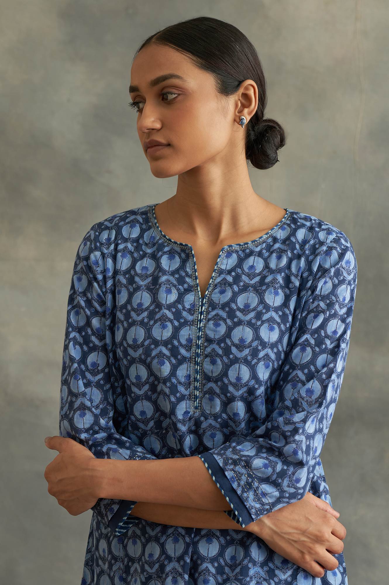 Indigo Handblock Printed Flared kurta - Image 6
