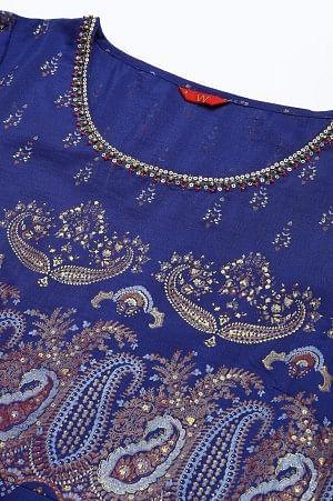 Indigo Paisley Print Flared Festive Dress - Image 2