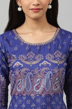 Indigo Paisley Print Flared Festive Dress - Image 7