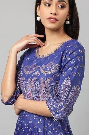 Indigo Paisley Print Flared Festive Dress - Image 9