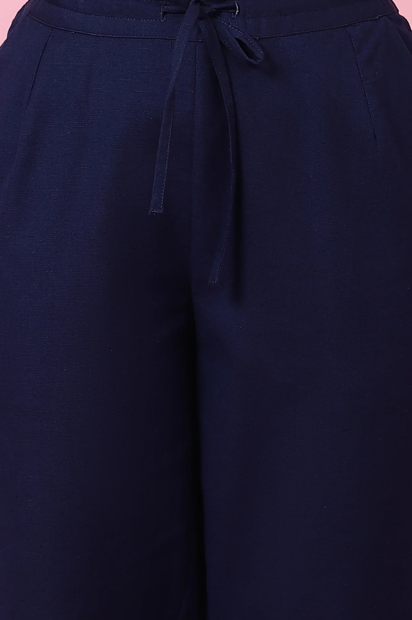 Indigo Solid Straight Pants in Cotton Flax - Image 6