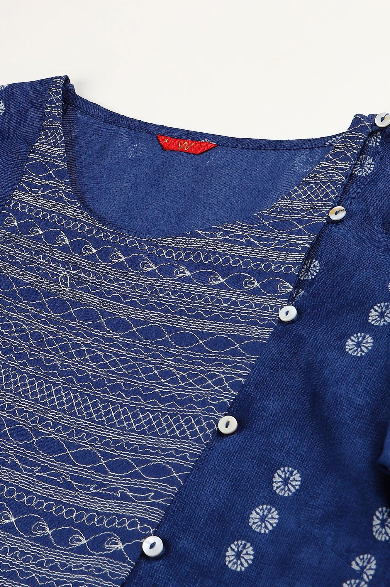 Indigo Thread Embroidered Rayon kurta - Image 2