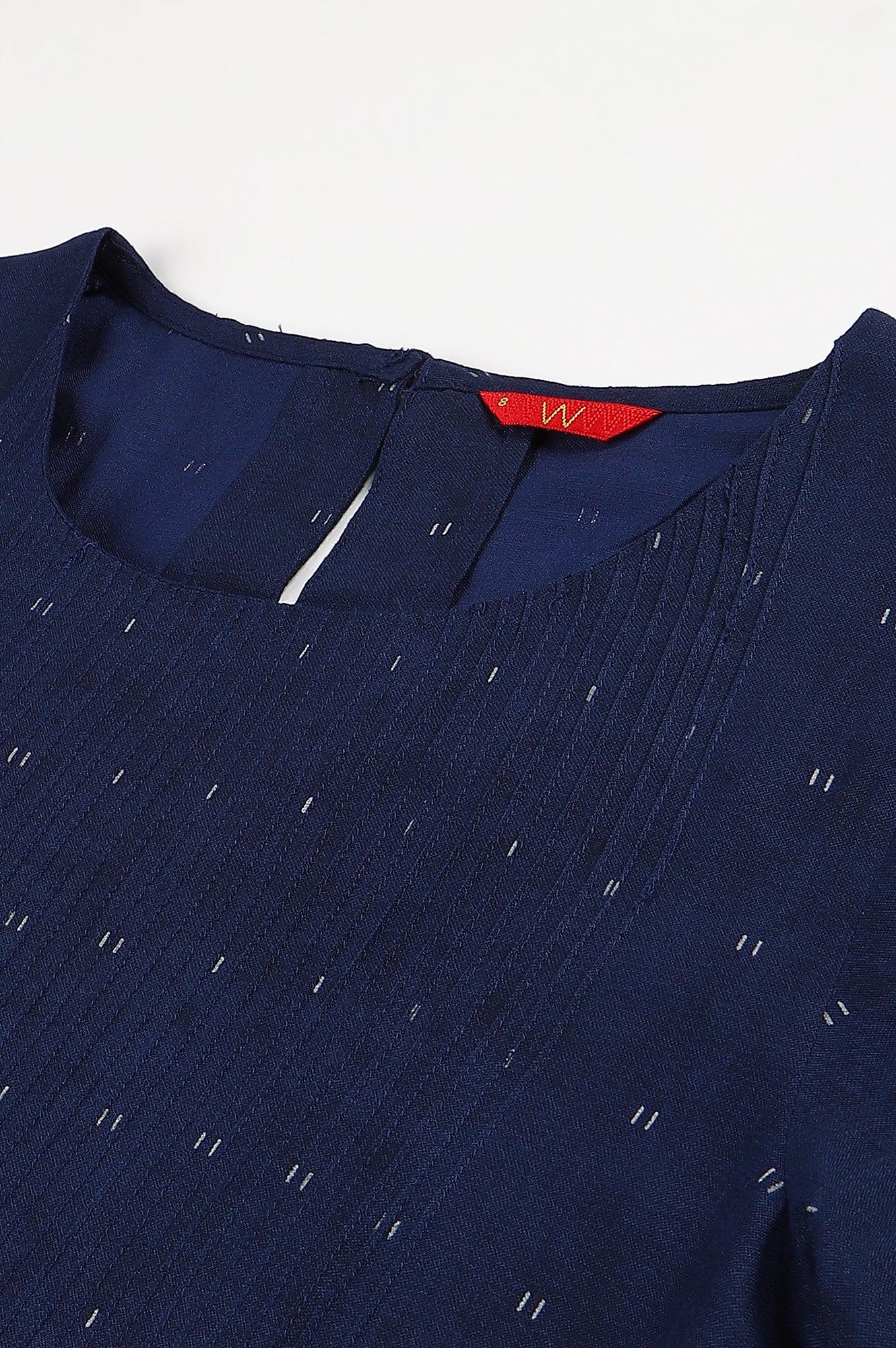 Indo Floral Print A-Line kurta With Pin Tucks - Image 2