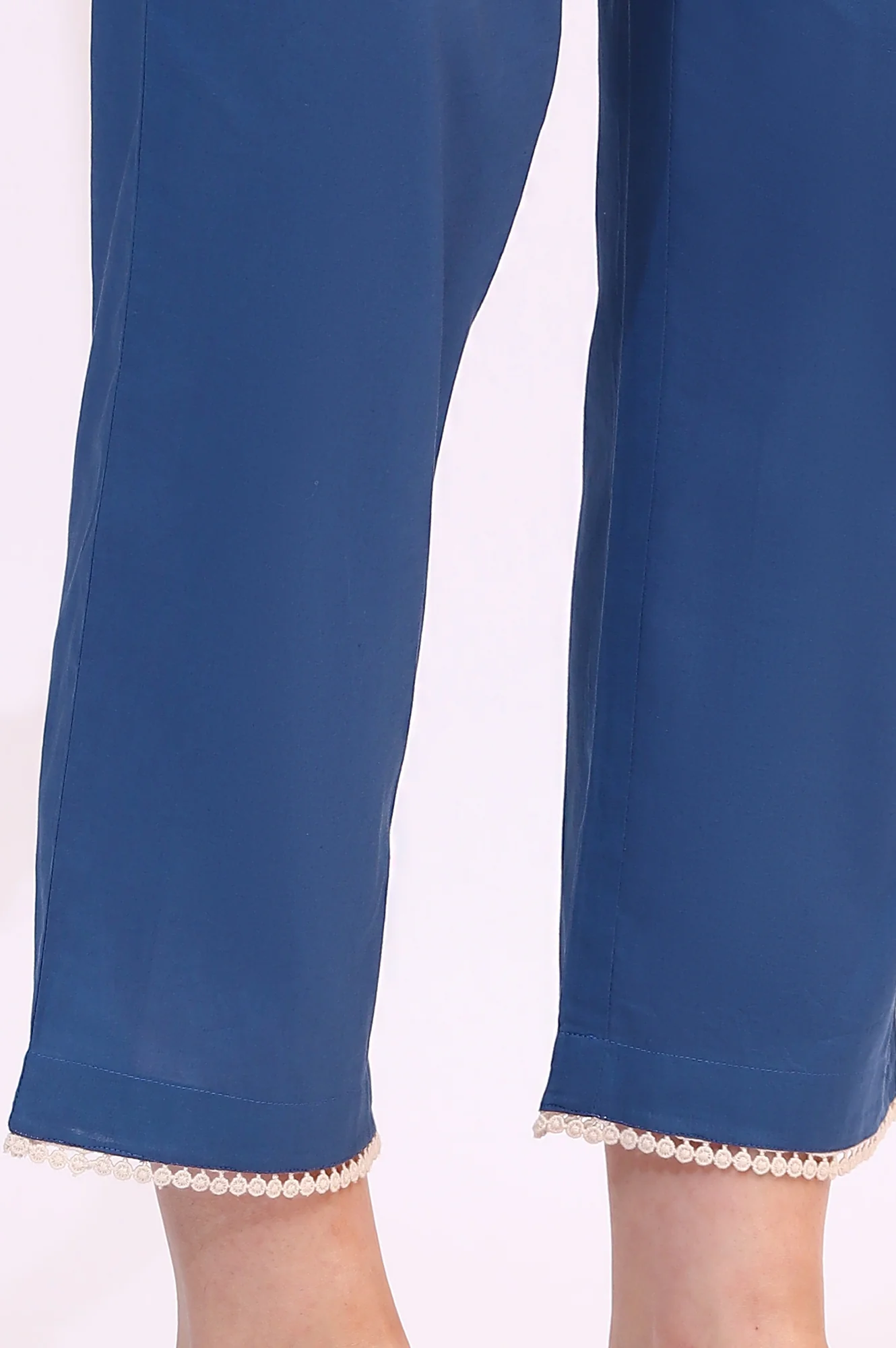 Ink Blue Sleeveless Pure Cotton Anarkali Kurta and Pants Set with Dupatta - Image 9