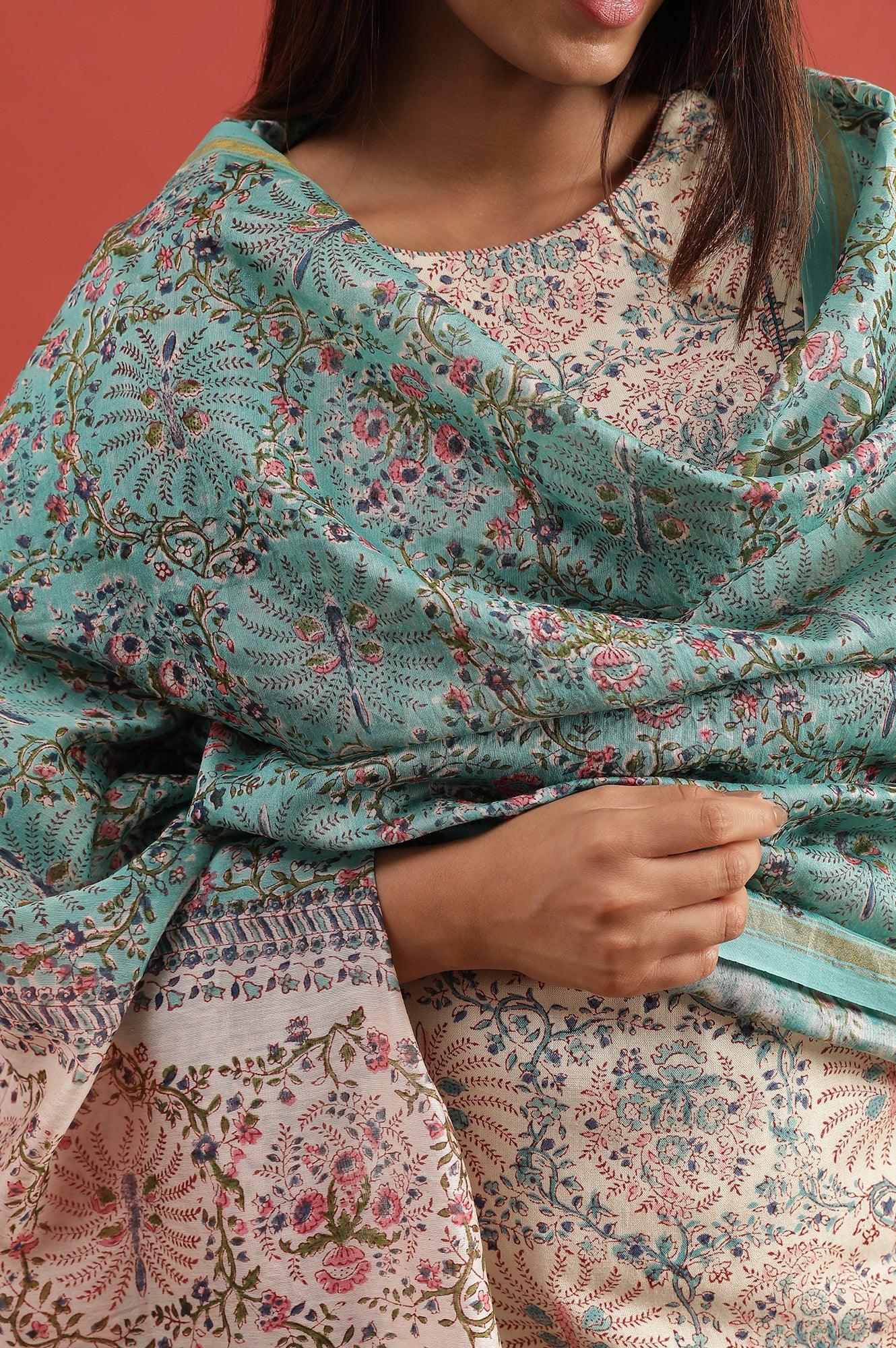 Jade Green Hand Block Print Dupatta - Image 5