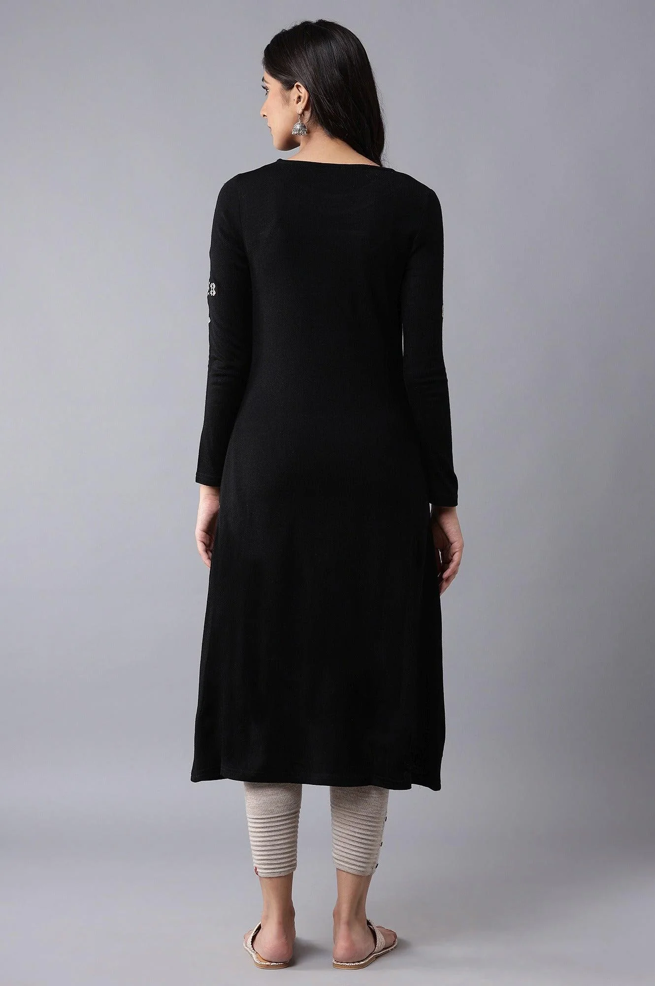 Jet Black A-line Winter kurta - Image 2