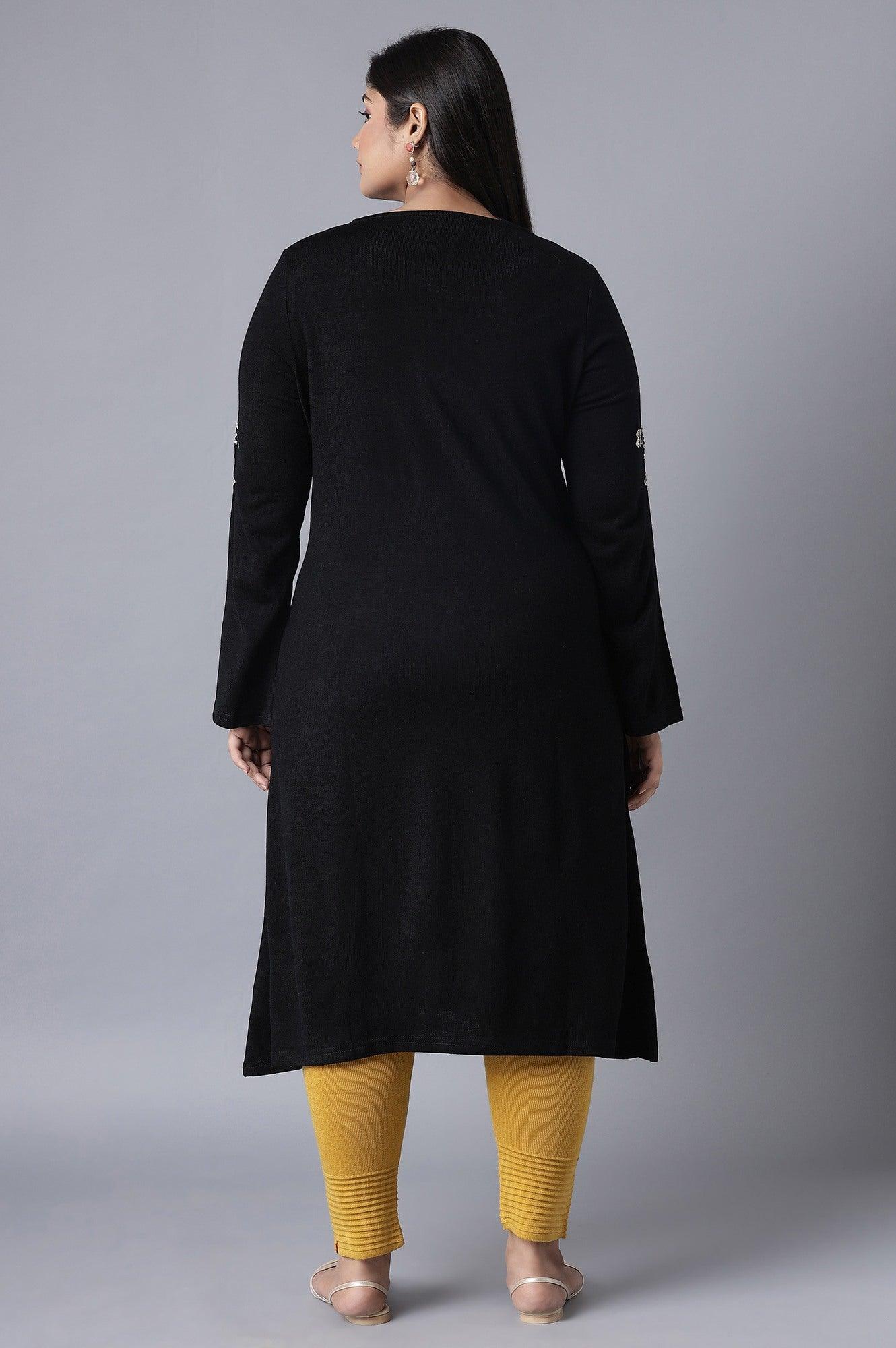 Jet Black A-line Winter kurta - Image 7