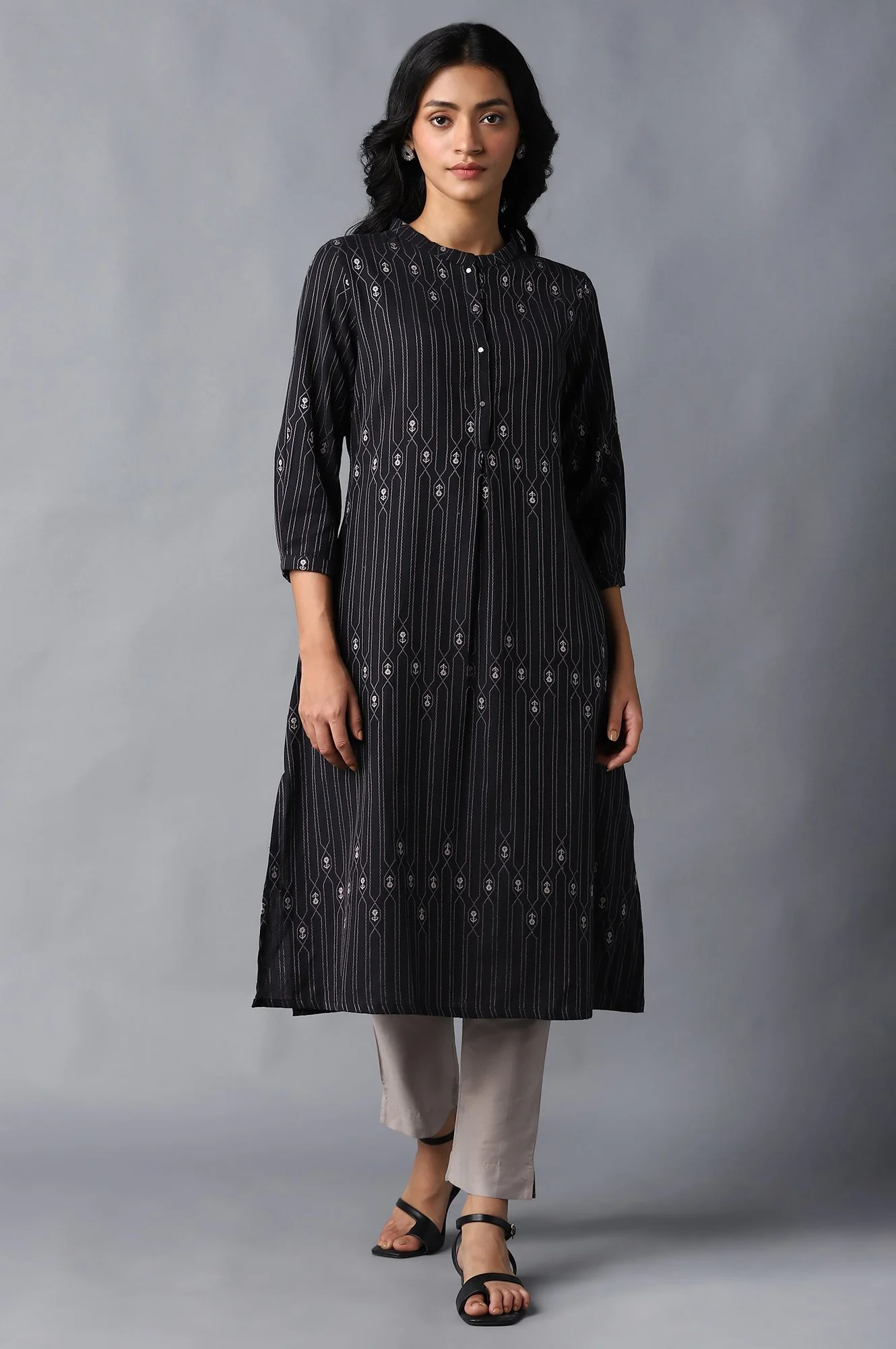 Jet Black Button Down Kurta