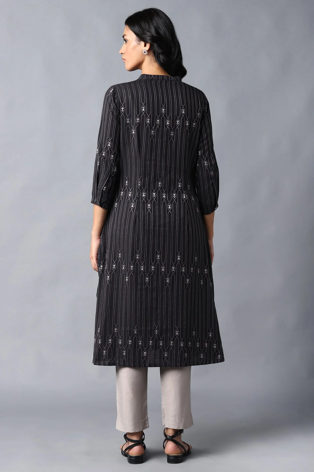 Jet Black Button Down Kurta - Image 2