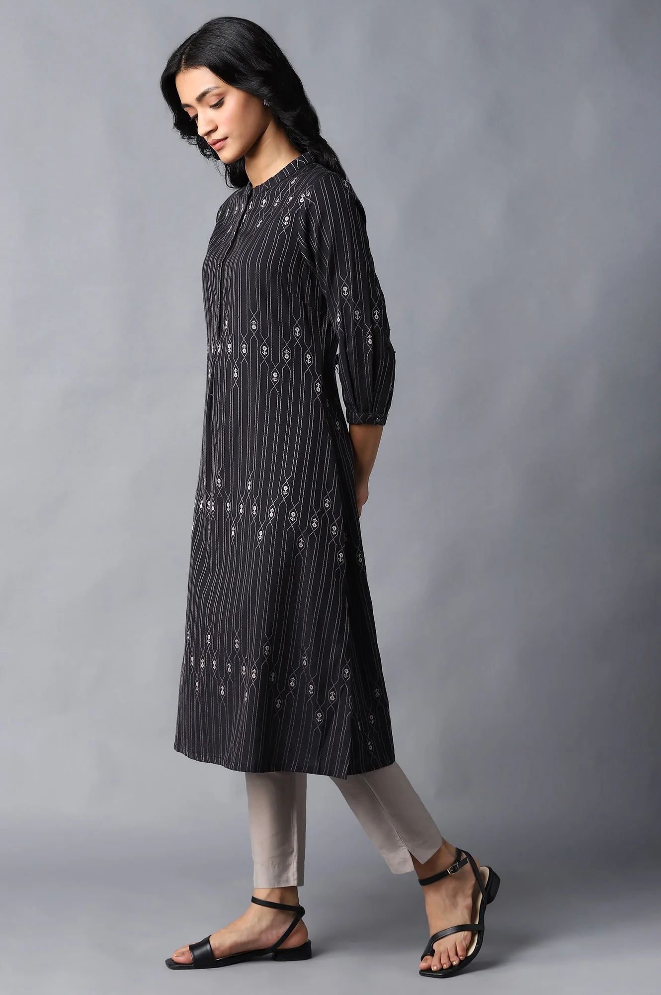 Jet Black Button Down Kurta - Image 3