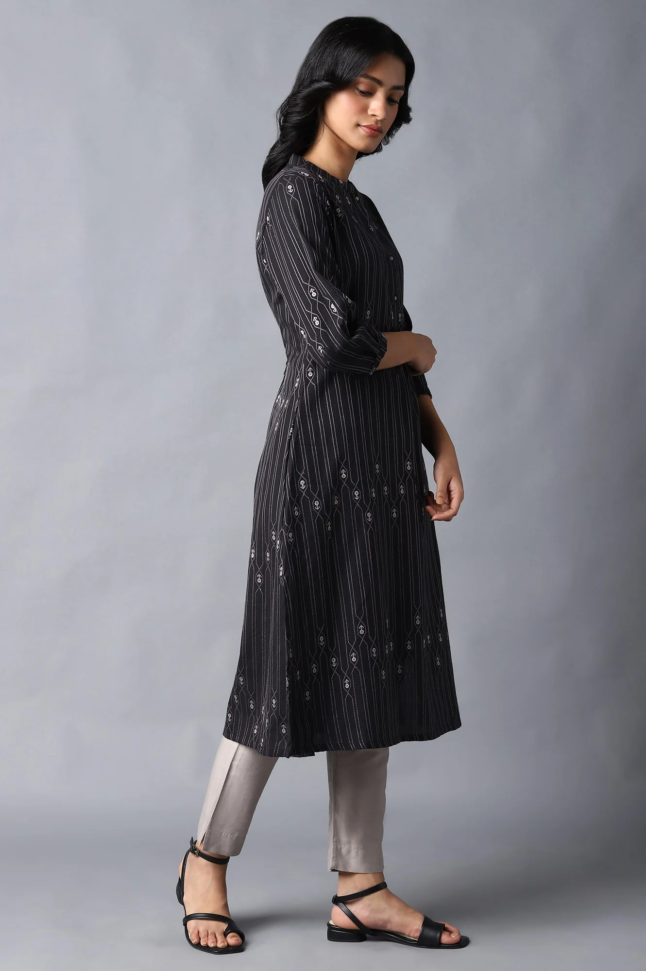 Jet Black Button Down Kurta - Image 4