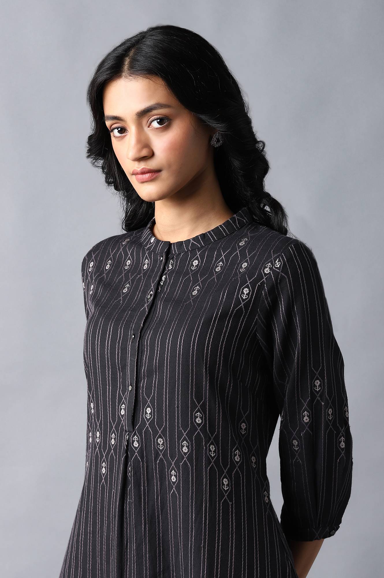 Jet Black Button Down Kurta - Image 5