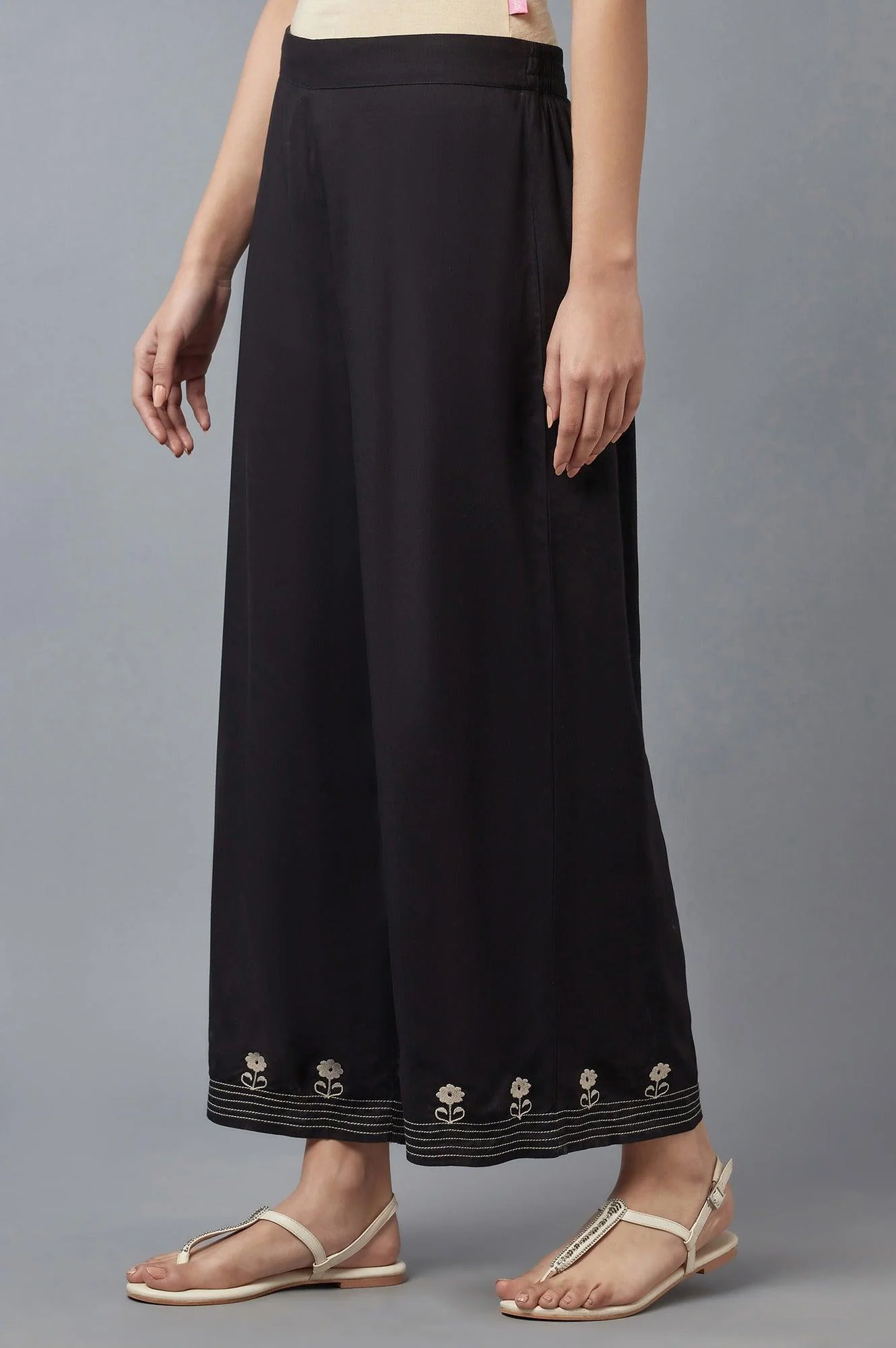 Jet Black Embroidered Parallel Pants - Image 3