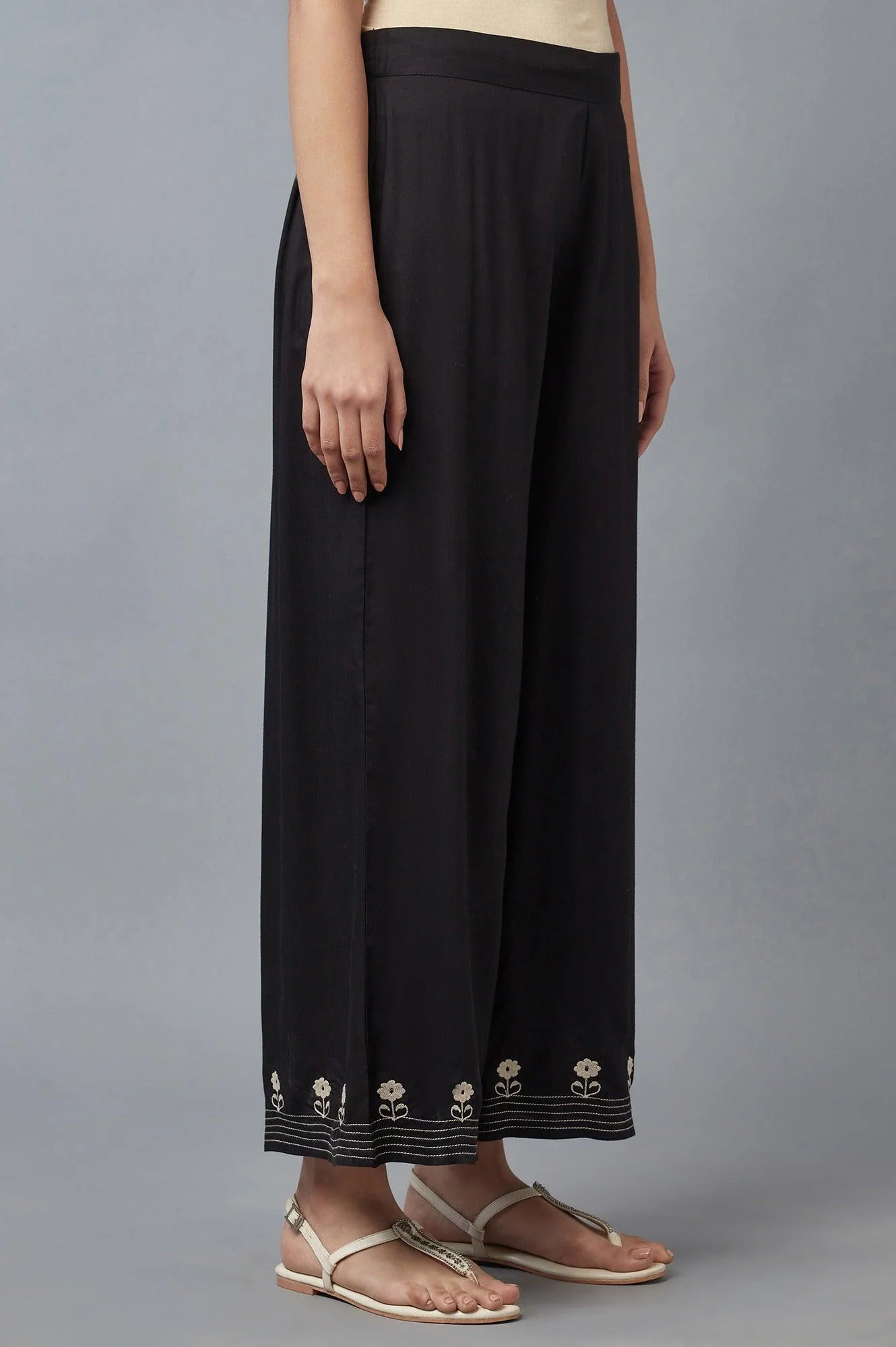 Jet Black Embroidered Parallel Pants - Image 4