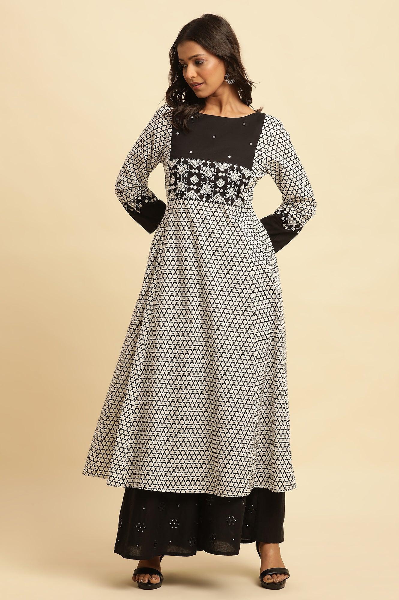 Jet Black Flared Culottes With Mirror Work - Image 5
